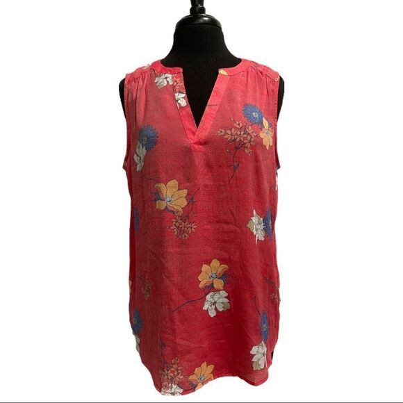 Fred David Tops - 𝅺fred David Split Neck Sleeveless High Low Floral Detailed Top Sz L